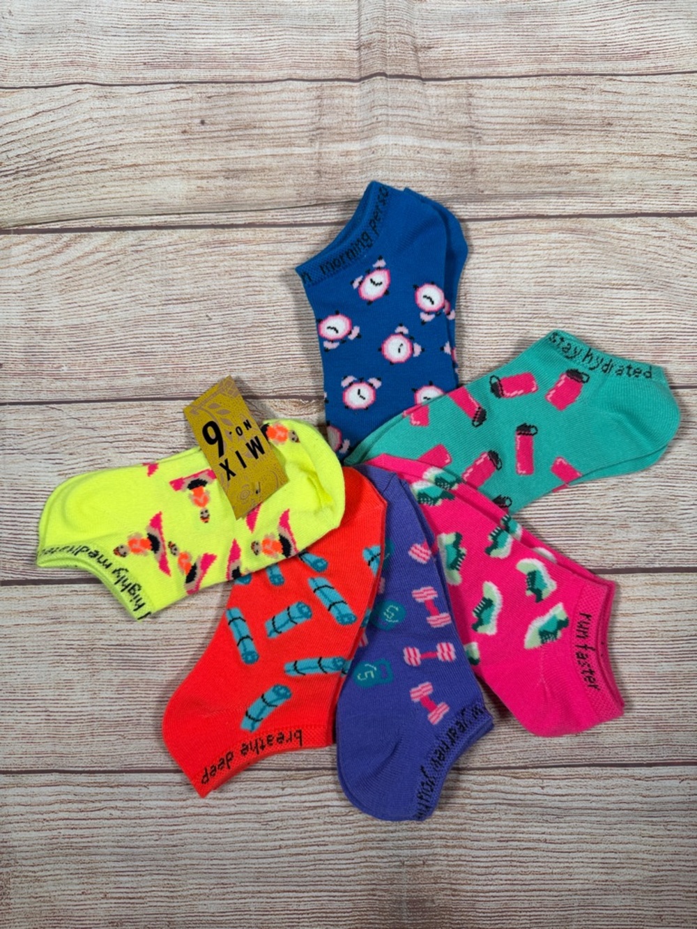 6-Pack Colorful Fun Neon Motivational Low-Cut‎ Novelty Socks